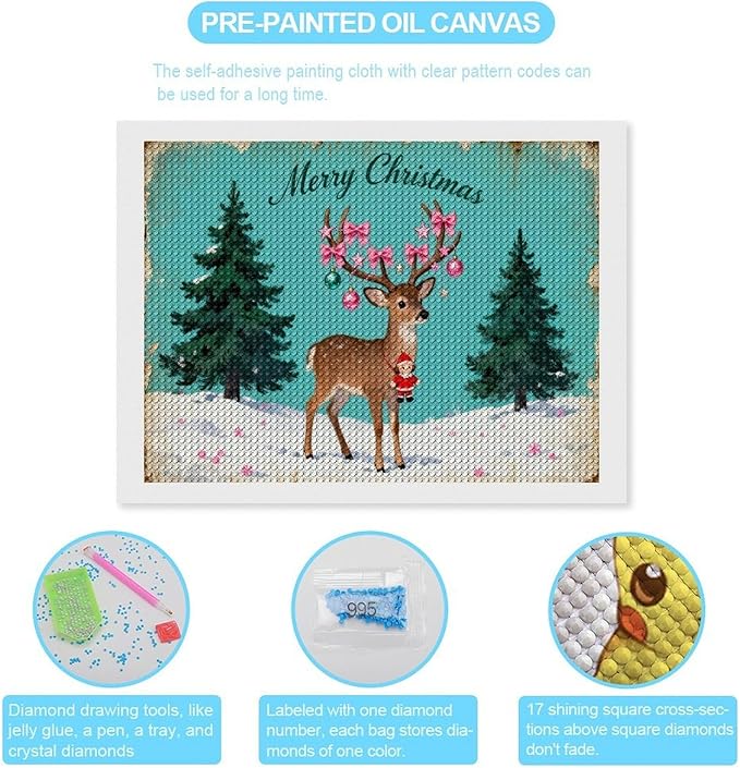 AIVKIEJK Diamond Painting Kits for Adults - Merry Pink Christmas Santa Deer & Tree Painting DIY 5D Full Drill Diamond Dots Paintings with Diamonds Gem Art and Crafts Home Decor 12"x16"