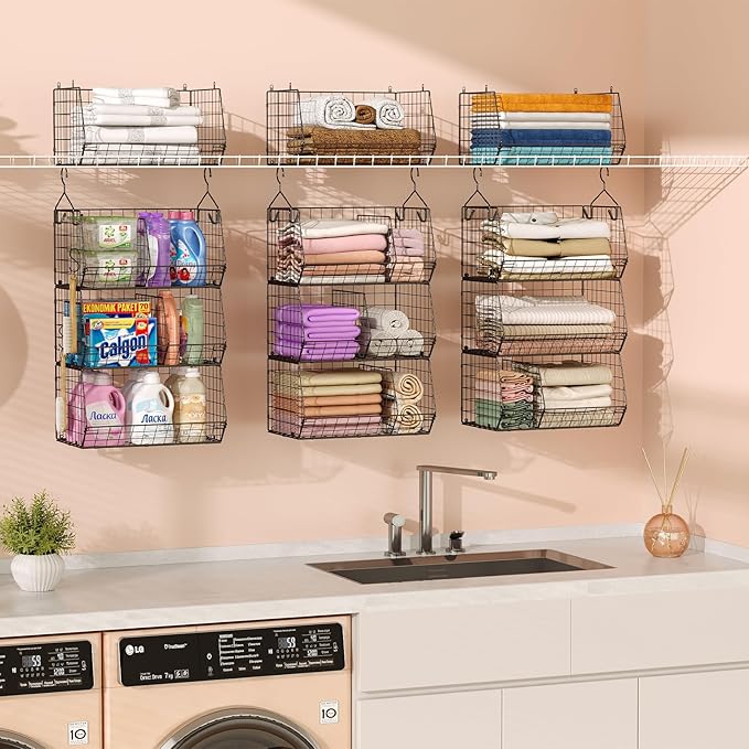 Jautokerdar 3 Tier Closet Hanging Shelves with Divider, Extra Large Closet Organizers and Storage, Clothes Hanging Organizer Clothing Sweaters Handbags Clutches Accessories