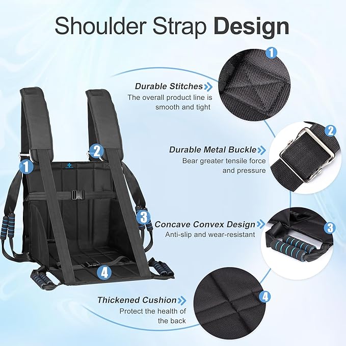 Transfer Belt for Elderly & Disabled，Patient Transfer Lift Assist Device for Wheelchair Transfer Board Alternative for Stairs, Chairs & Cars (8 Handles +2 Shoulder Straps)