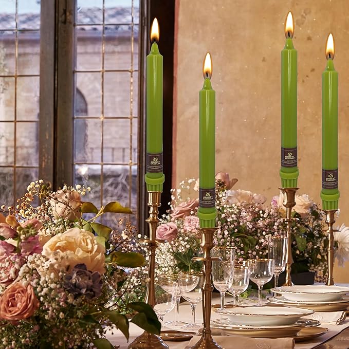 Green Taper Candles Unscented Candles Set of 4 Tapered Candles 8 inch Tall Candle Ideal as Dinner Candles Smokeless Long Burning Candlesticks for Weddings Dinner Party Home Decor