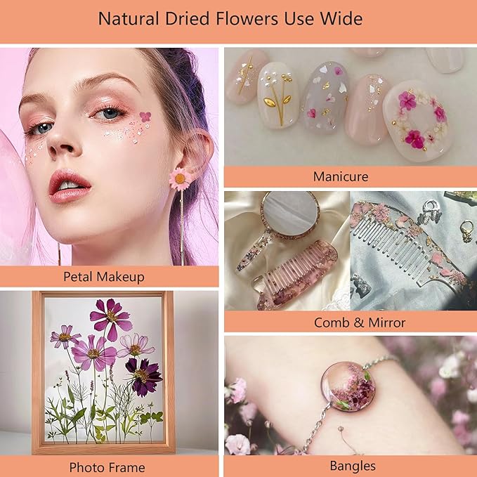 10 Types 50PCS Dried Flowers for Resin & Pressed Flowers Kit -Real Pressed Flowers and Leaves for DIY Art, Crafts, Pressed Flower Frame, Jewelry, Bookmarks ect- Perfect for Unique Gifts and Home Decor