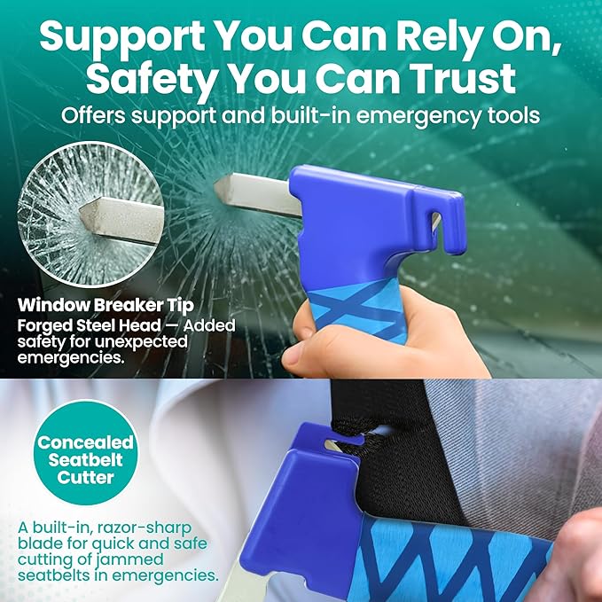 Pack 2 - Car Handle Assist for Elderly Car Door Handle for Elderly Grip & Support Bar, 3 in 1 Car Assist Handle for Elderly with Window Breaker & Seatbelt Cutter (Blue)