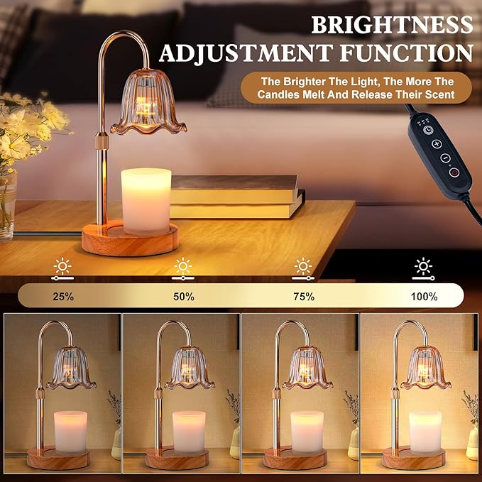 Candle Warmer Lamp Electric Timer: Dimmable Candles Warming Lamps - Height Adjustable Burner Jar - No Flame Scented Melts Wax - All Candle Jars Home Decor Table Light