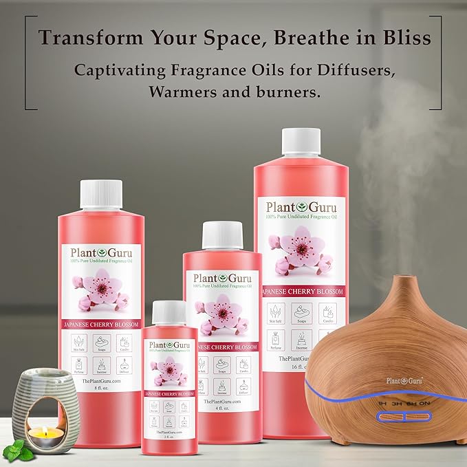Japanese Cherry Blossom Fragrance Oil 4 fl. oz. Scented Oil for DIY Soap Making, Candles, Bath Bombs, Body Butters. Used in Aromatherapy Diffusers, Burners and Warmers. Add to Lotions and Creams.