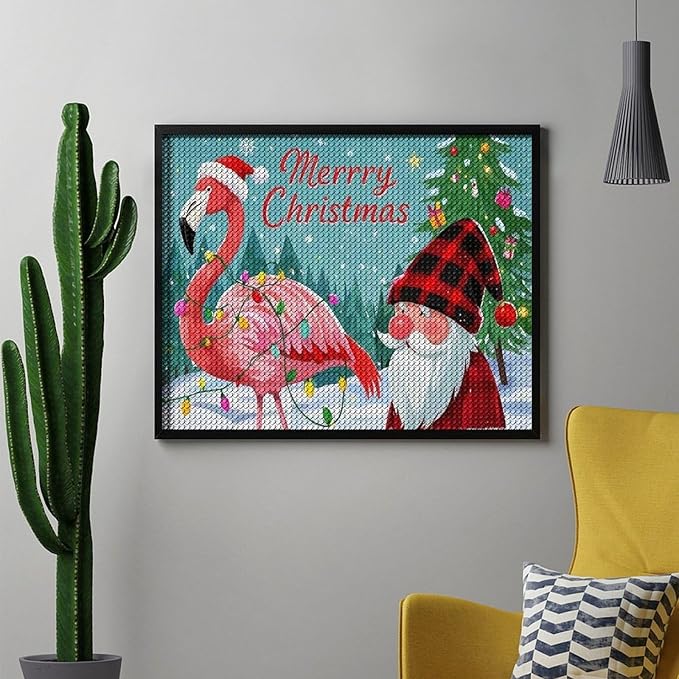 AIVKIEJK Diamond Painting Kits for Adults - Festive Flamingo Christmas Santa Hat Painting DIY 5D Full Drill Diamond Dots Paintings with Diamonds Gem Art and Crafts Home Decor 16"x20"