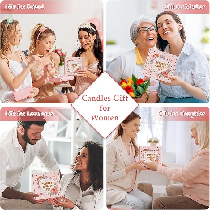Scented Candles Set, 4Pack Floral Candles, Women Candles Gifts Valentine's Day Gift for Her Long Lasting Soy Wax Candle Non Toxic for Home Decor Aromatherapy, Rose/Lemon/Gardenia/Lilac