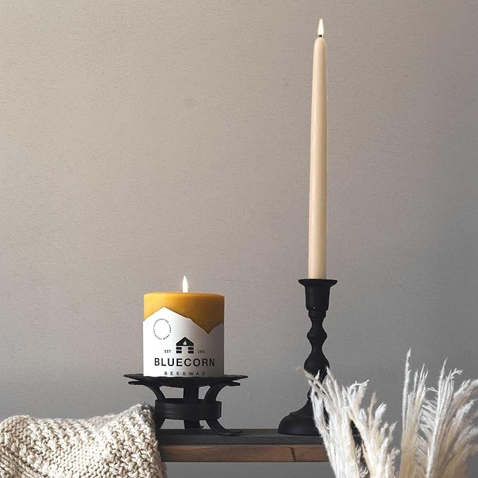 Bluecorn Beeswax Taper Candles, 100% Pure Natural Bees Wax, Pair of 8 Inch Ivory White Tapered Candlesticks, Clean Burning & Dripless, Fragrance Free, Long Lasting, Home Decor, American Made, 1 Count
