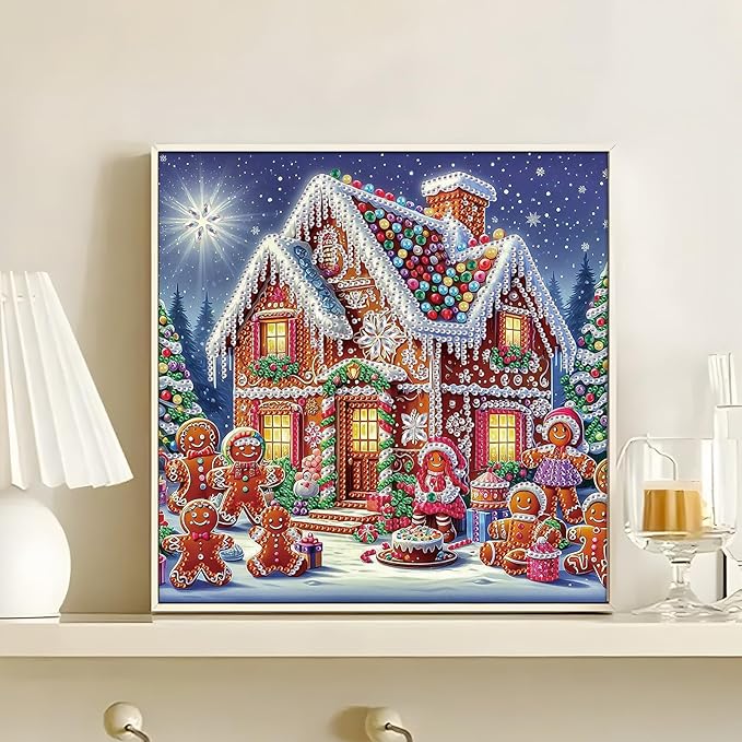 antor Diamond Painting Christmas Gingerbread House, 5D DIY Special Shaped Diamond Art Kits for Adults Beginners, Crystal Rhinestones Diamond Painting Canvas Holiday Scene Winter, Christmas Home Decor