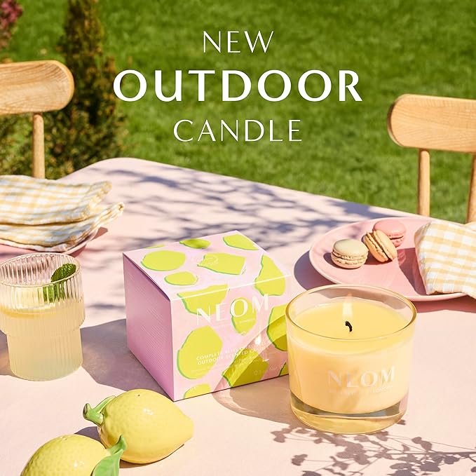 NEOM- Complete Bliss Citronella Outdoor Candle | 1 Wick I 100% Natural Wax I Hand-Finished I Moroccan Blush Rose, Lime, Black Pepper and Added Citronella