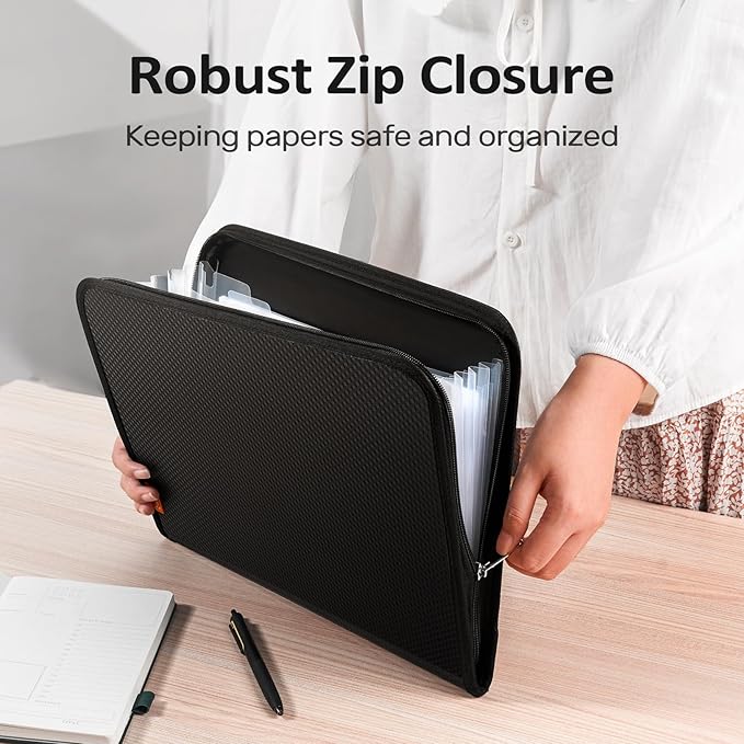 Sooez 7 Pockets Accordion File Organizer, Zipper Expanding File Folder, Heavy Duty Folder Organizer, Sleek Letter Size Accordion Folder, Portable Expandable File Folder for Documents, Pink