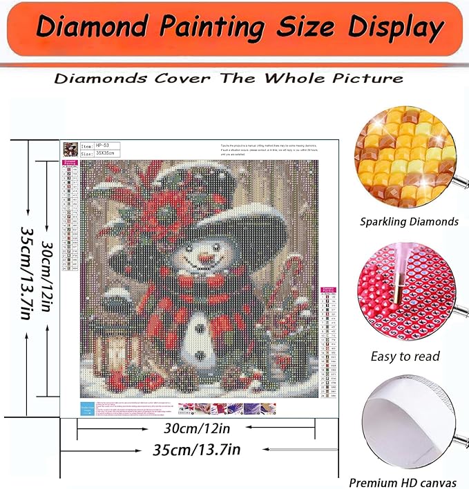 APTDYIGL 5D Christmas Diamond Painting Kits for Adults Beginner,DIY Christmas Snowman Diamond Art Kits for Adults,Round Full Drill Diamond Dots with Gem Art Kits,Home Wall Decor 13.7X13.7inch