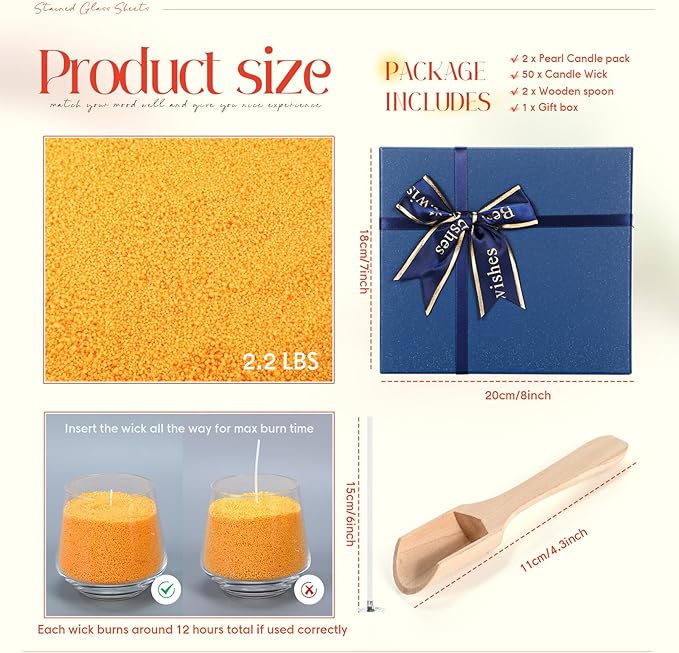 Pearled Scented Candle 2.2 lb Sand Wax Scented Sand Candle Mother's Day Kit for Women Love Gifts with Box 50 Wicks for Mother's Day Wife Couples Mother(Orange,Orange Cinnamon Flavor)