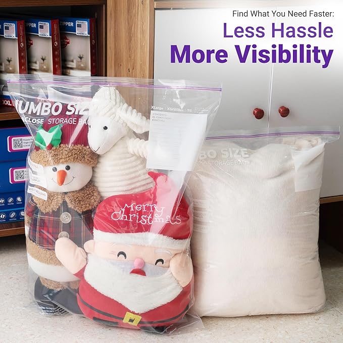 Large Storage Bags, 18"x24" Jumbo Plastic Bag, BPA Free, 5 Gallon XL Zipper Lock Baggies for Clothes Pillow Travel Moving - 100 Jumbo Bags