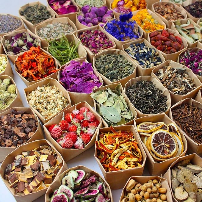 50 Packs Set - Dry Flower Craft Set, Dried Flowers, Dried Plants, Roses, Jasmine, Peonies, Lavender, Forget-me-nots, Witchcraft Kit, Resin Jewelry Making, DIY Candles, Seasonal Decorations