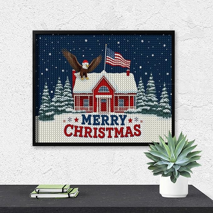 AIVKIEJK Diamond Painting Kits for Adults - American Red House, Snowflakes, Merry Christmas Painting DIY 5D Full Drill Diamond Dots Paintings with Diamonds Gem Art and Crafts Home Decor 16"x20"