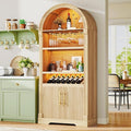 Vlsrka 71" Tall Arched Kitchen Pantry Cabinets, Wood Kitchen Storage Cabinets/Arched Bookshelf/Bookcase,China Cabinet with Open & Adjustable Shelves, Induction LED Light (Brown A)