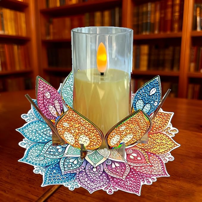 5D DIY Diamond Art Painting PVC Flower Candle Holders Tealight/Tea Light/Votive Candle Holder, for Table Centerpiece Home Décor Party Wedding Dinning-Flower-3