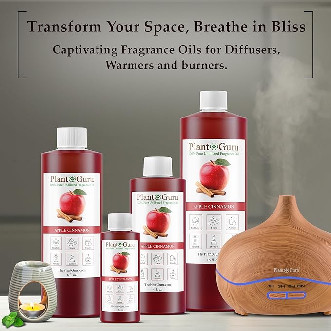 Apple Cinnamon Fragrance Oil 4 fl. oz. Scented Oil for DIY Soap Making, Candles, Bath Bombs, Body Butters. Used in Aromatherapy Diffusers, Burners and Warmers. Great Addition to Lotions and Creams.