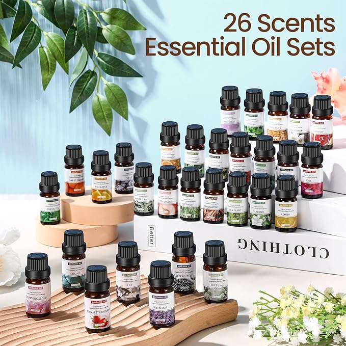 Nuanchu 26 Pcs Essential Oils Set 10ml Fragrance Oil Aromatherapy Kit for Diffuser Humidifier Aromatherapy-Oils for Candle Making