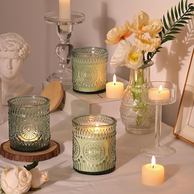 DARJEN 10 Pack Green Candle Jars for Making Candles- 7.5 OZ Empty Glass Candle Making Jars with Bamboo Lids and Labels, Candle Containers Candle Making Jars for DIY Gifts