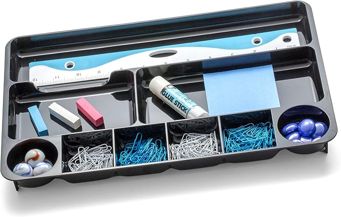 Officemate Recycled Plastic Desk Drawer Organizer, Nine Compartments, 14 X 9 X 1.13, Black
