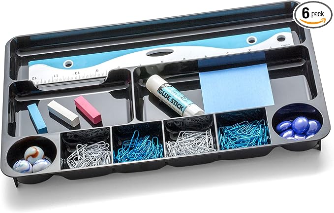 Officemate Recycled Plastic Desk Drawer Organizer, Nine Compartments, 14 X 9 X 1.13, Black (Pack of 6)