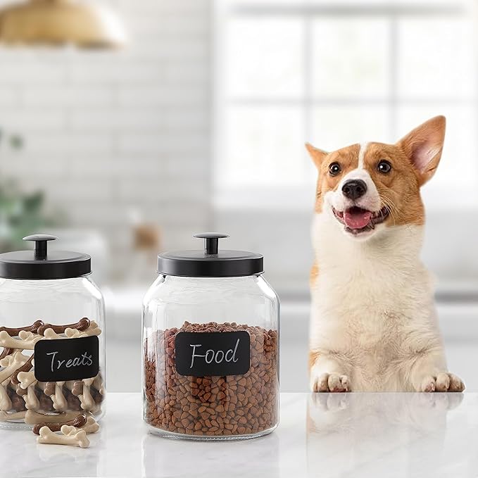 Hyperspace Glass Cookie Jar Food Container with Airtight Black Metal Lid, Large, 2PCS