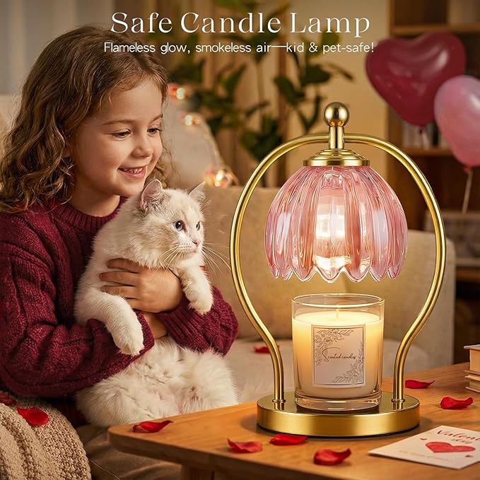 Candle Warmer Lamp, Dimmable Candle Warmer with Timer, Vintage Candles Wax Warmers for Jar Candles Christmas Birthday Gifts for Women Mom, New Home Decor for Bedroom Living Room, Gold Pink