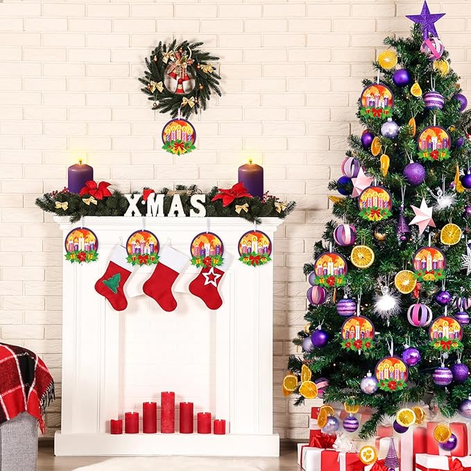 Tinlade 32 Packs Christmas Advent Wreath Suncatchers Crafts Make Your Own Advent Candle Suncatchers DIY Tissue Craft Gifts Joy Christ Hope Hanging Ornaments Xmas Home Church Classroom Activities