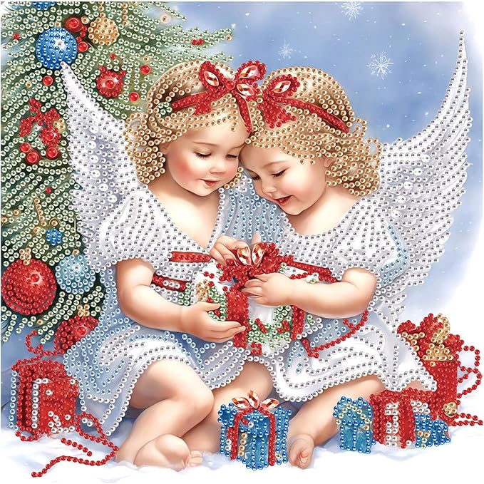 antor 5D Special Shape Diamond Art Kits for Adults Beginners, Christmas Angel Crystal Rhinestones Diamond Painting Kits, DIY Diamond Art Canvas for Home Wall Decoration Gift 12×12 Inch
