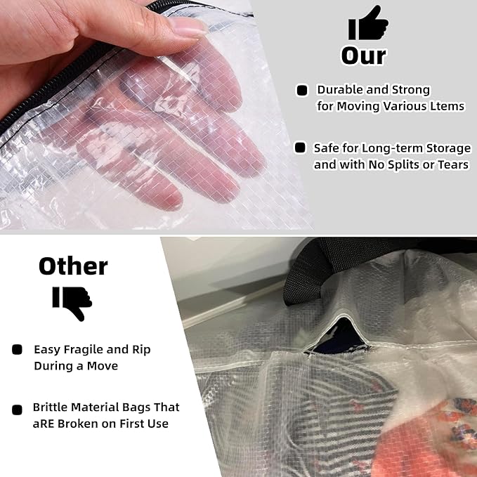 2 Pack Clear Storage Bags with Zipper and Handles – Blanket Bags for Closet Storage, Moving & College Packing – Underbed Organizer for Clothes, Pillows, Bedding, Christmas Wreaths