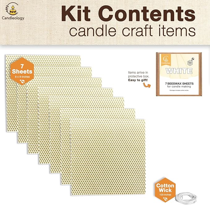 White Ivory Beeswax Sheets for Candle Making - Natural Beeswax Candle Making Kit for Kids & Adults
