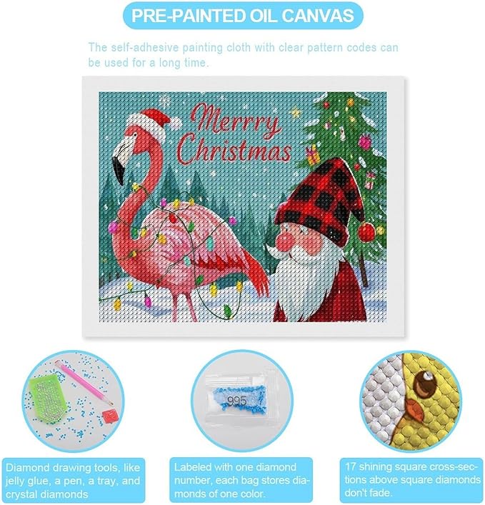 AIVKIEJK Diamond Painting Kits for Adults - Festive Flamingo Christmas Santa Hat Painting DIY 5D Full Drill Diamond Dots Paintings with Diamonds Gem Art and Crafts Home Decor 16"x20"