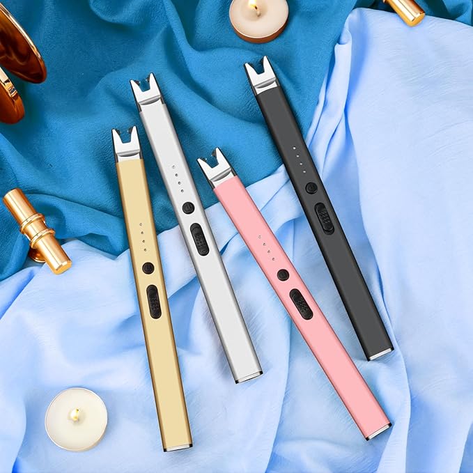 LcFun 2 Pack Candle Lighter Electric USB Rechargeable Plasma Arc Lighter with Safety Lock, Windproof Flameless Long Matches for Candle, Grill, BBQ, Camping, Gas Stoves (Gold,Pink)