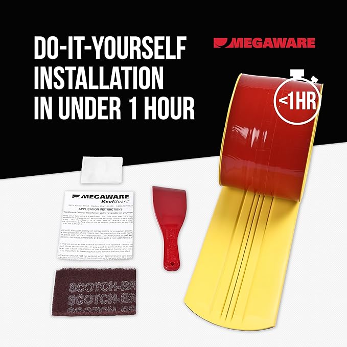 MEGAWARE KEELGUARD USA-Made, Original DIY Keel Guard, 5-Inch Wide, 4-12ft Sizes, 11 Colors, Complete Install Kit with Primer, Hull Protector, for Fiberglass and Some Aluminum Boats, Marine-Grade
