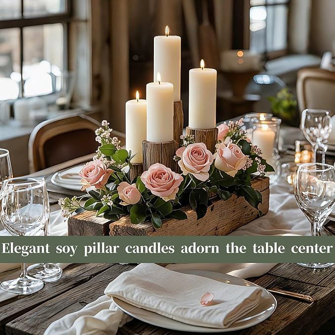 6 Pack White Soy Pillar Candles, 210 Hours Handmade Unscented Pillar Candles Natural Soybean Candle for Home, Wedding, Smokeless & Dripless, Party, Spas, Dinner-2x4in
