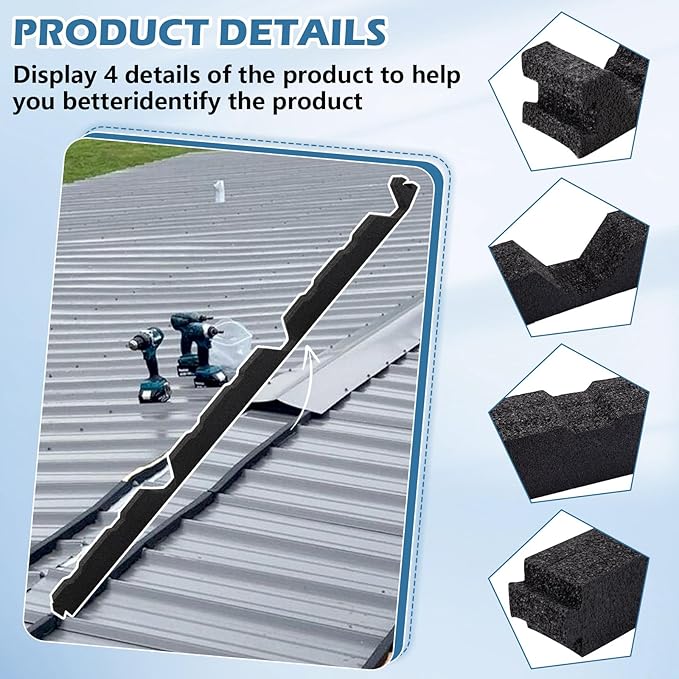 20Pcs 12 Inch Outside R Panel Foam Closure Strips -12" Replacement for Metal Corrugated Roofing Panels -3' Long Classic Rib Profile (Outside)