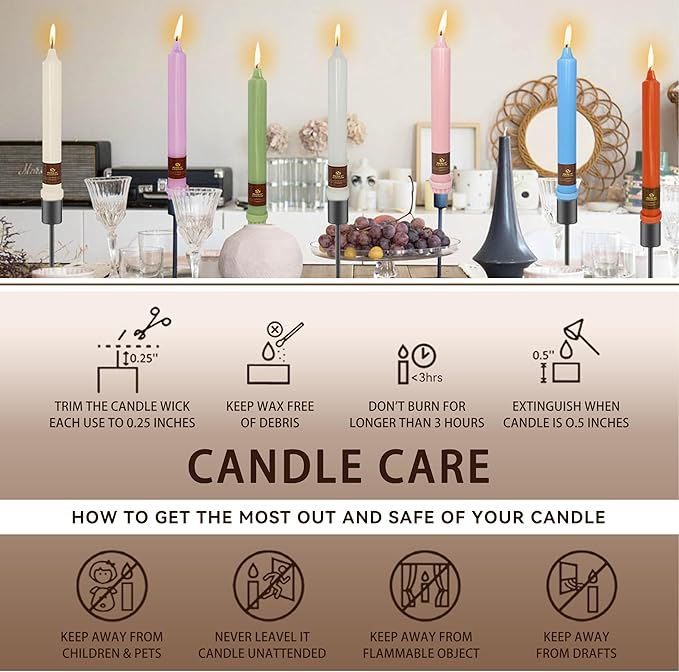Brown Short Taper Candle 8 Inch Candlesticks Unscented Dripless Tapered Candle Set for Home Decor Wedding Party Dinner Candles, 4 Pack