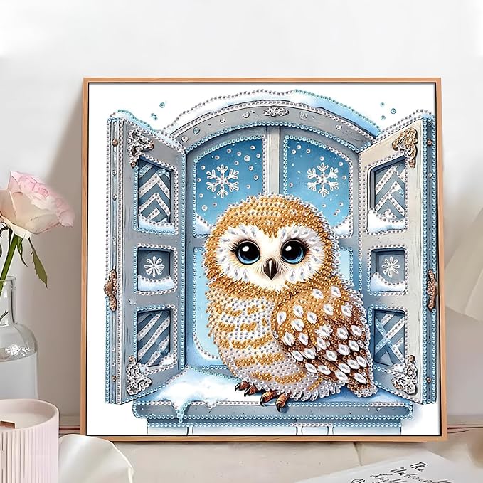 antor Christmas Diamond Painting Kit, 5D Special Shape Diamond Art for Adults, Snowy Owl DIY Crystal Rhinestones Diamond Painting, Holiday Wall Decor, Home Decoration, DIY Christmas Craft