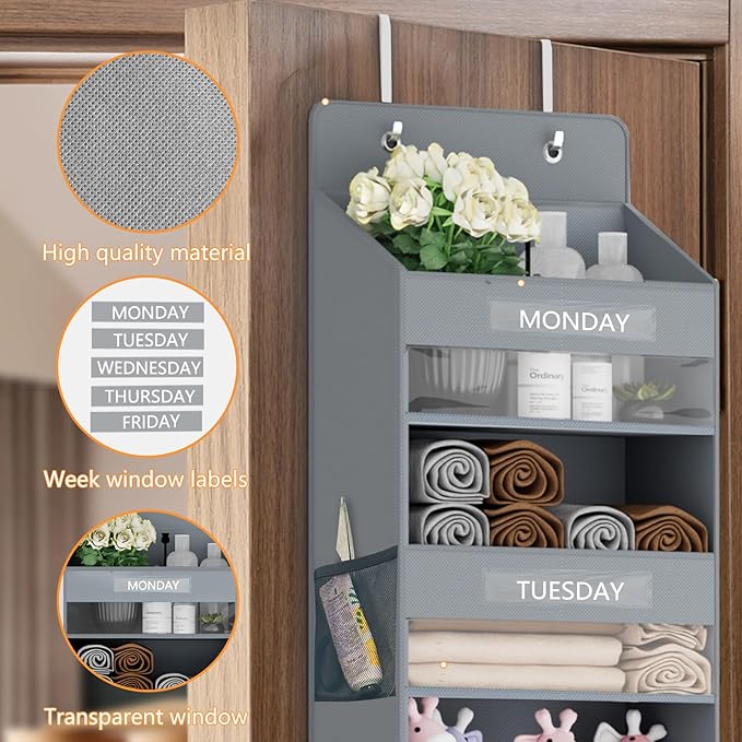 VERONLY Over The Door Organizer Storage, 5 Shelf Hanging Organizer with 4 Large Capacity Pockets, Anti Tilt 44 lb Load Behind Door Organizer for Bedroom, Bathroom, Pantry, Nursery