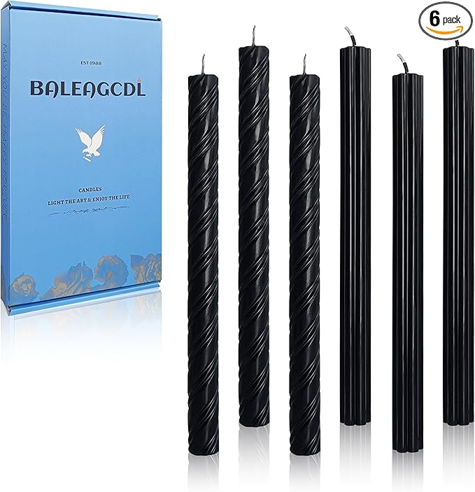 Dripless Black Spiral Taper Candles Smokeless Long Lasting Burn10 Inch Roman Column Candlesticks for Home Décor Holiday Party Romantic Evenings