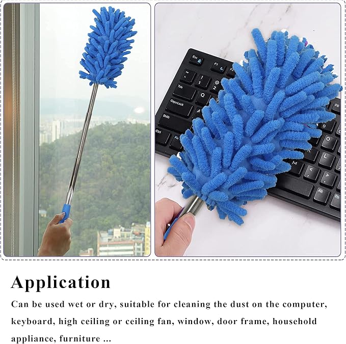 zdyCGTime Microfiber Duster, Microfiber Hand Duster Washable Microfibre Cleaning Tool Extendable Dusters for Cleaning Office, Car, Computer, Air Condition, Washable Duster(2Pack/Blue)
