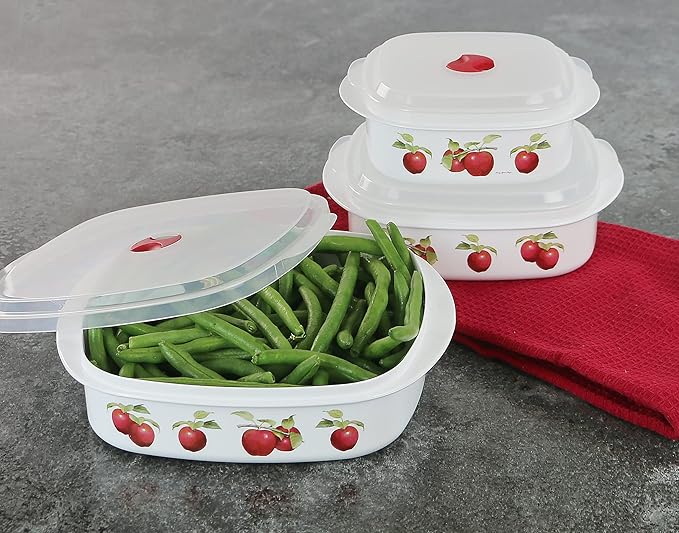 Reston Lloyd Nesting Microwave Containers, Set of 3, Adjustable Steam Vents, Airtight, Meal Prep, BPA-Free Plastic- Freezer & Dishwasher Safe, Cookware & Food Storage, Anyday Cookware, Harvest Apple