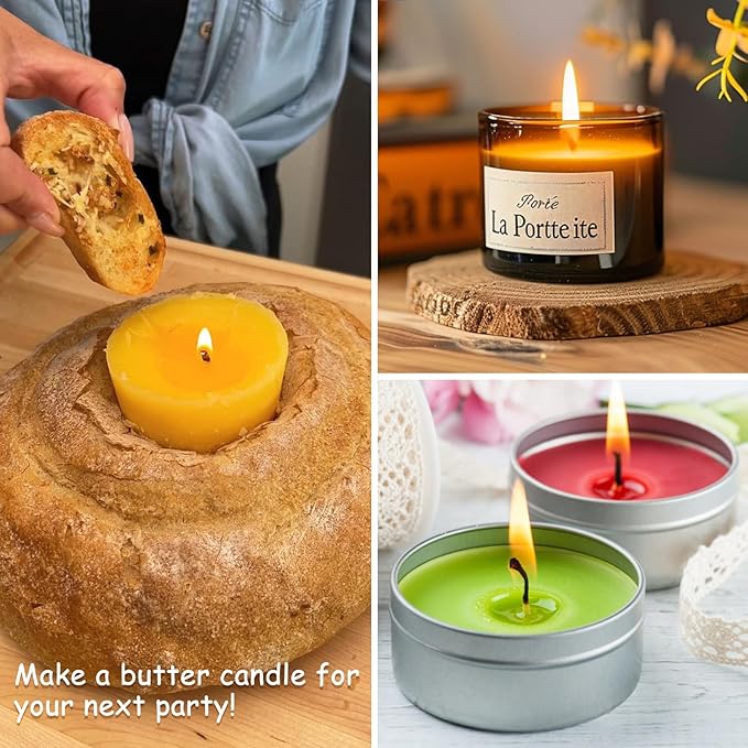 50 Pcs 8" Natural Candle Wicks,Pre-Waxed by Natural Beeswax & Tabbed with 60Pcs Candle Wick Stickers and 5 Pcs Wooden Candle Wick Centering Device, for Candle Making，Candle DIY