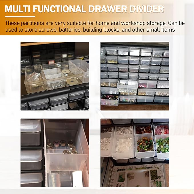 Small Plastic Drawer Dividers for Storage Cabinet, 40716 Width, 40-Pack, Clear and White (40716-40pack)
