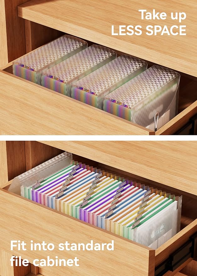 ABC life 26-Pocket Accordion File Organizer, Expandable Monthly Bill & Receipt Holder with Colored A-Z Tabs, Portable Folder Organizer for Home Office School, Fits Letter/A4 Size - Green