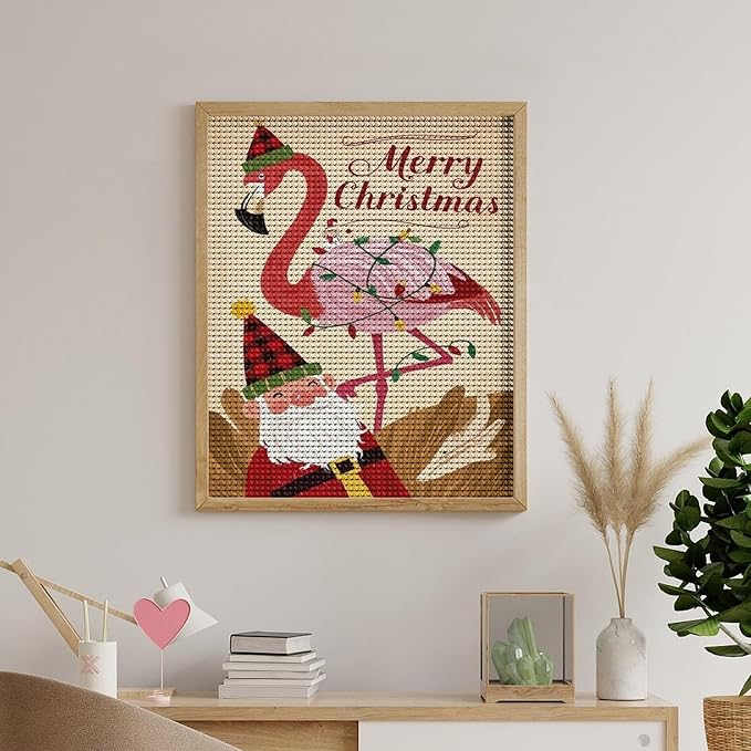 AIVKIEJK Diamond Painting Kits for Adults - Festive Flamingo Christmas Santa Hat Painting DIY 5D Full Drill Diamond Dots Paintings with Diamonds Gem Art and Crafts Home Decor 16"x20"