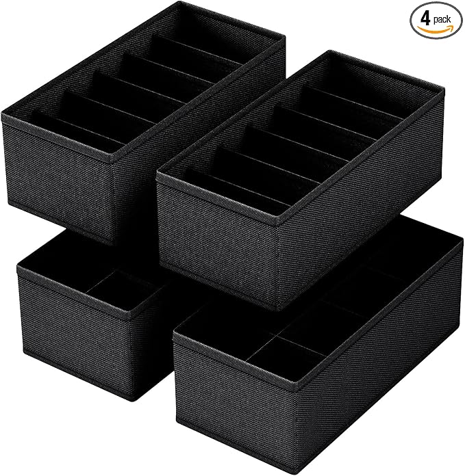 4 PACK Sock Underwear Drawer Organizer Dividers, Collapsible Cabinet Closet Storage Boxes for Clothes, Socks, Lingerie, Underwear, Tie, Belt,Bedroomedroom