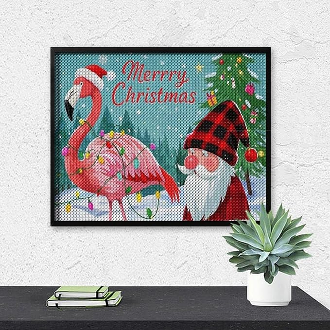 AIVKIEJK Diamond Painting Kits for Adults - Festive Flamingo Christmas Santa Hat Painting DIY 5D Full Drill Diamond Dots Paintings with Diamonds Gem Art and Crafts Home Decor 16"x20"