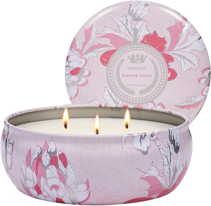 M&SENSE Fruity Rainbow Scented Candles 12 oz, Large 3 Wick Soy Tin Candle, Over 40 Hour Burning Time, 100% Natural Vegan Wax Relaxing Aromatherapy Aesthetic Candle Gift for Women Men